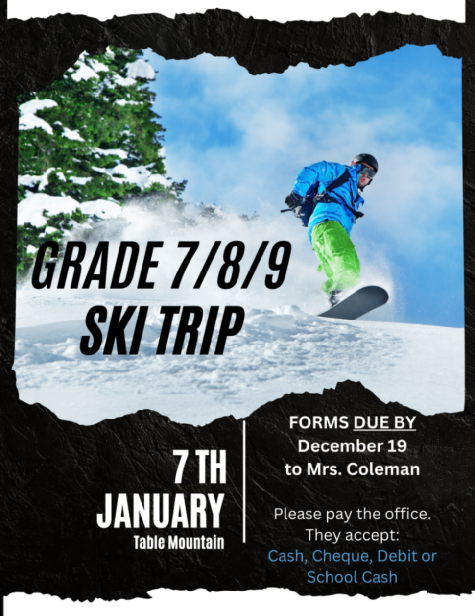 Black and White Minimalist Ski Snowboarding Flyer